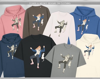 Power Meowy Tshirts, Hoodies and Sweaters: Dtg Print, Certified Organic Cotton, Recycled Polyester, Anime cat Illustration, Human Made Art