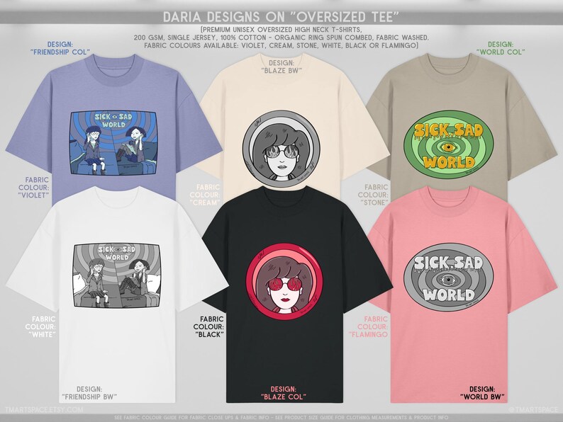 Sick Sad Tshirts, Hoodies and Sweaters: Dtg Print, Organic Cotton, Recycled Polyester, Grunge 90s Cartoon Illustration, Human Made Art image 9