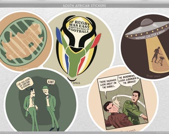 South African Stickers: White or Holographic Vinyl Decals, Lekker Braai Voetsek Illustration