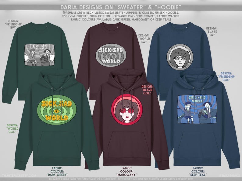 Sick Sad Tshirts, Hoodies and Sweaters: Dtg Print, Organic Cotton, Recycled Polyester, Grunge 90s Cartoon Illustration, Human Made Art image 6