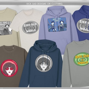 Sick Sad Tshirts, Hoodies and Sweaters: Dtg Print, Organic Cotton, Recycled Polyester, Grunge 90s Cartoon Illustration, Human Made Art image 1