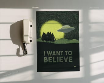 Aerial Anomaly Art Print: Giclee Artwork, Sketchy Style, UFO Moon Illustration, Human Made Art, Xfiles Alien Lover Gift