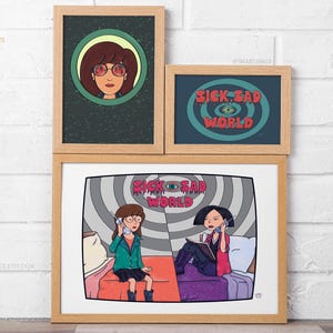 Sick Sad Art Prints | Sketchy Grunge Aesthetic Giclee Artwork | 90s Daria Cartoon Themed Art | Illustration Wall Art