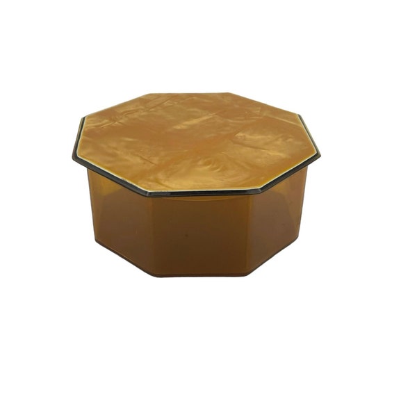 Antique Octagonal Amber Celluloid Powder Box