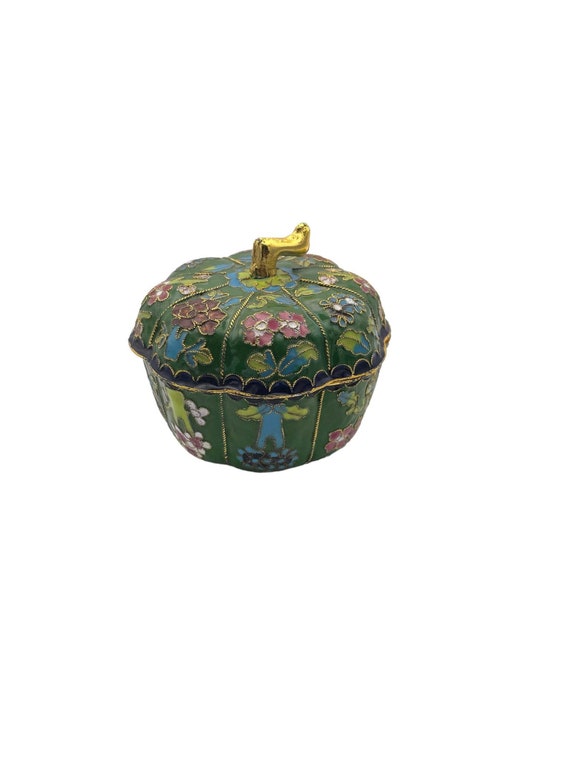 Chinese Cloisonné Style Enamel Pumpkin Trinket Box - image 1