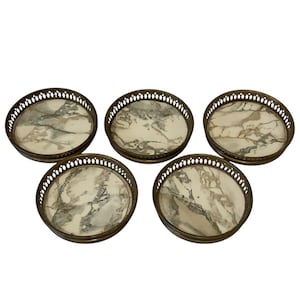Set of 5 Brass and Ceramic Coasters