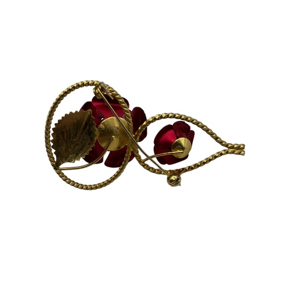 Vintage Double Red Roses Brooch - image 2