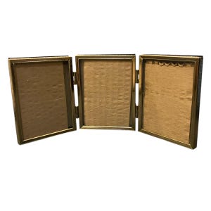 Vintage Gold Toned Folding Triple Picture Frame