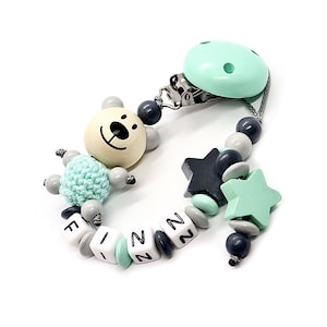 Pacifier chain with names boys and girls (mint, gray)