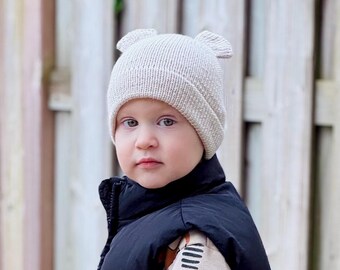 Handmade Merino Wool Bear Hat, Knitted Kid's Bonnet