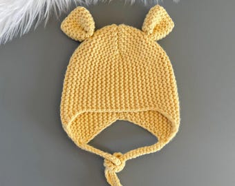 Handmade Merino Wool Baby Bonnet: Knitted Hat with Ears