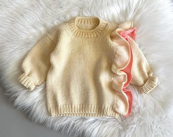 Handmade Merino Wool Baby Sweater: Ruffle Knit Jacket