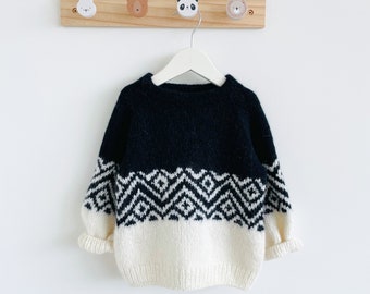 Knitted kid sweater, alpaca wool, jacquard sweater, soft, cosy, kids' clothes, handmade, unisex