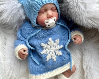 Handmade Alpaca Baby Sweater, Embroidered Snowflake, Christmas Gift