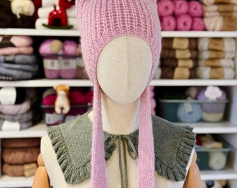 Handmade Knit Cat Bonnet: Alpaca Angora Women Hat