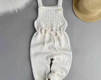 Hand-knitted Merino Wool Baby Romper: Openwork Knit Onesie