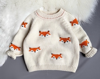 Handmade Merino Wool Kid's Sweater: Knitted Fox Design