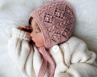 Handmade Merino Wool Knitted Pixie Bonnet with Tassel