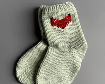 Handmade Merino Wool Baby Booties: Knitted Newborn Socks, Fox Embroidery