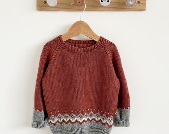 Knitted kid sweater, 100% merino wool, soft,  cosy sweater, kids clothes, sizes from 6-9 months up to 6yo, handmade, unisex, jacquard