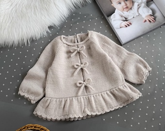 Handmade Merino Wool Baby Blouse: Knitted Bow Blouse