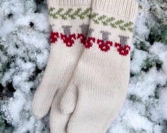 Knitted Wool Mittens: Handmade Mushroom Winter Gloves