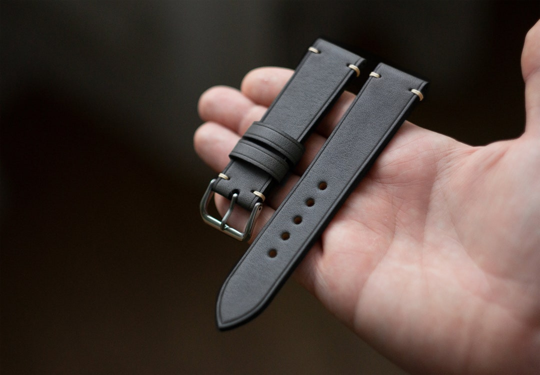 Graphite Vintage Two Loops Classic Tapered Leather Watch Strap Dark ...