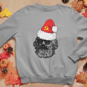 Funny Leftist Karl Marx Christmas Sweater - Marxist Xmas Humor - Democratic Socialist Festive Crewneck Sweatshirt