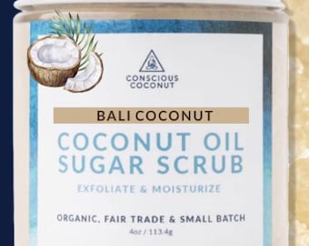 Kokosnussöl-Zucker-Peeling 4 Unzen Glas USDA Organic + Fair Trade zertifiziertes kaltgepresstes kaltgepresstes Kokosnussöl
