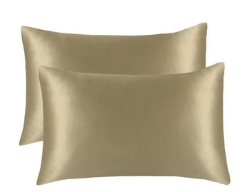 Black Standard Pillow Cases Set of 2, Satin Pillowcase with Envelope Closure