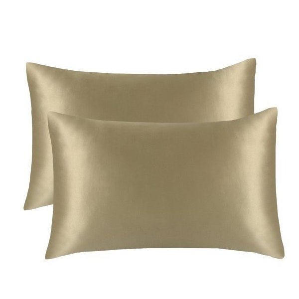 Black Standard Pillow Cases Set of 2, Satin Pillowcase with Envelope Closure