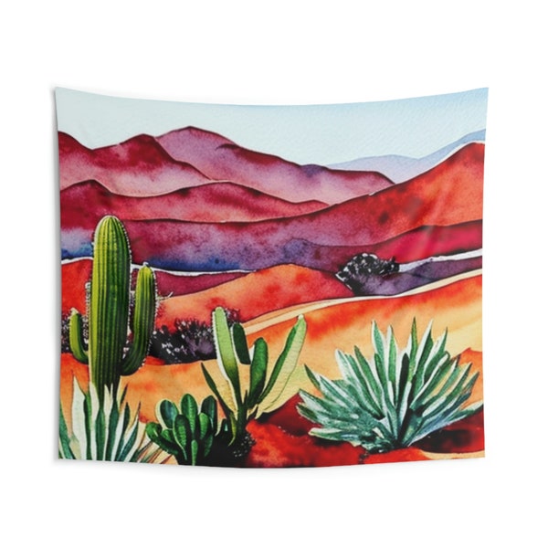 Watercolor Desert Wall Tapestry, Desert Scene Wall Tapestry, Desert Landscape Tapestry, Cactus Wall Tapestry, Cozy Room Decor