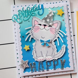 Handmade Cute Cat Birthday Card with Glitter Details – Perfect for Cat Lovers, Kids, and Fun Celebrations