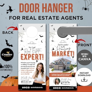 Halloween-deurhanger onroerend goed Halloween-onroerendgoedmarketing herfstdeurhangersjabloon Halloween-mailer Halloween-makelaar
