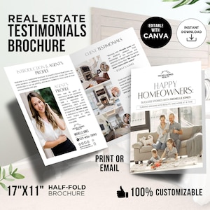 Testimonials Brochure for Real Estate Agent Client Reviews testimonial Real Estate Marketing templates real estate agent bio brochure, Canva