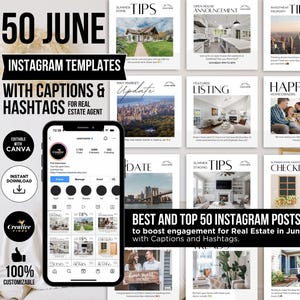 Real Estate June Instagram Posts with Captions and Hashtags Spring Real Estate Instagram Post Real Estate Marketing Social Media Post Canva