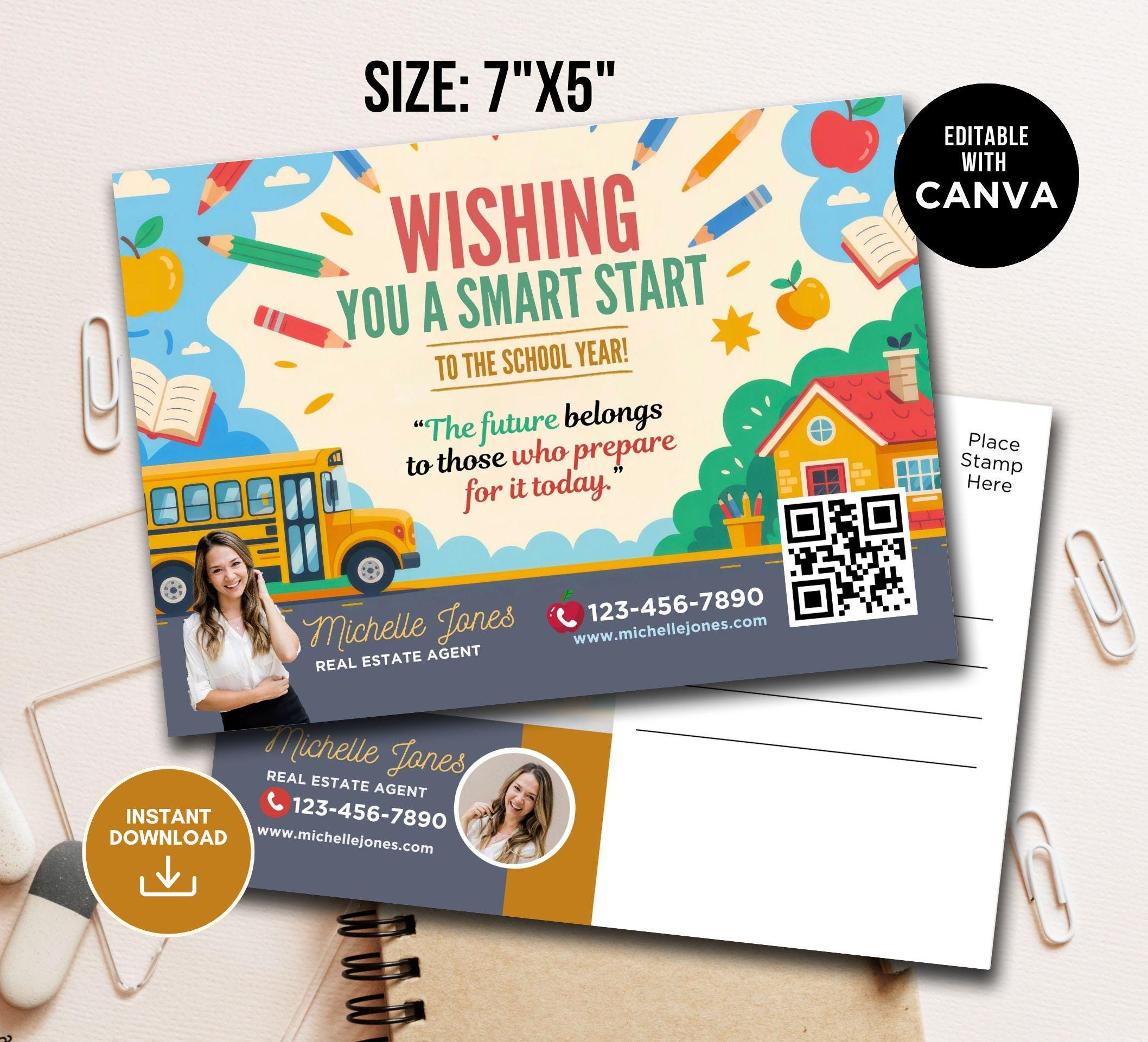 Back to School Postcard for Realtor Back to School Real Estate Postcard Real Estate Marketing, Back to School Card Realtor Postcard Canva