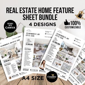 Real Estate Home Feature Sheet Flyer, Real Estate Marketing, House Feature Sheet, Real Estate Templates Just Listed Editable Canva Templates