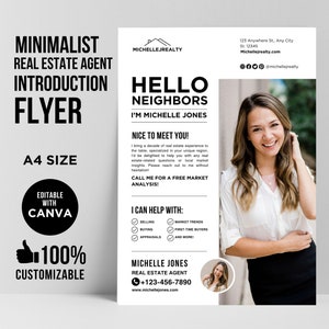 Modelo de folheto de apresentação imobiliária Olá, vizinho, carta Modelo de folheto de apresentação imobiliária Novo folheto de agente Olá, vizinho, carta Canva