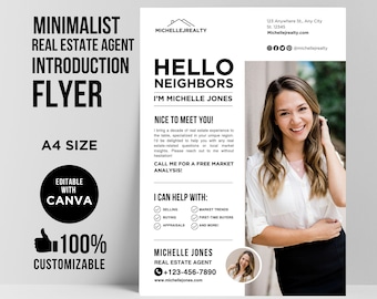 Hello Neighbor Introduction Flyer Template | Real Estate Introduction Flyer | New Agent Flyer | Hello Neighbor Letter | Minimalist Flyer