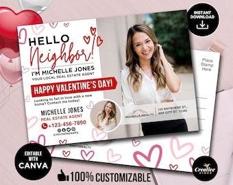 February Real Estate Valentine&#39;s Day Postcard, Valentines Day Real Estate Farming Postcard, Realtor Pop By Card, Real Estate Farming, Canva