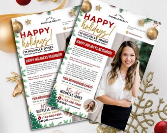 Christmas Real Estate Flyer | Hello Neighbor Letter | Winter Holiday Farming Letter | Real Estate Marketing | Editable Canva | Happy Holiday