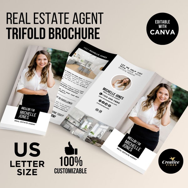 Real Estate Tri-Fold Brochure, Introduction Brochure For Real Estate Farming, Agent Marketing, Realtor Introduction Letter, Canva Template