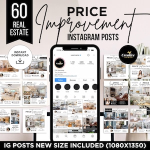 60 Price Improvement Instagram Posts Real Estate Price Reduction Instagram Post Price Adjustment Marketing Set Instagram Post Canva template