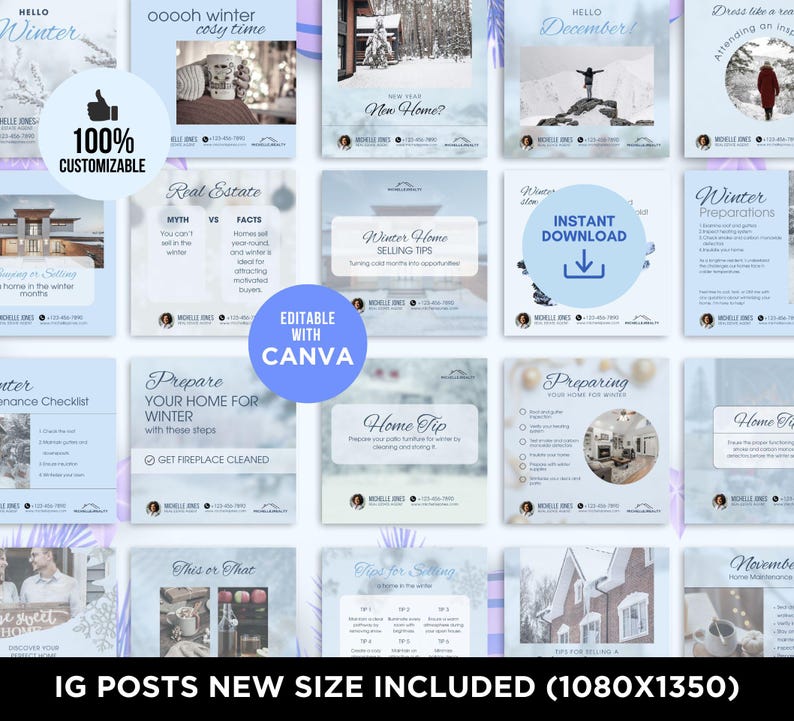 Real Estate Winter Instagram Posts Real Estate 2027 Social Media Canva ...