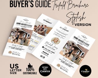 Home Buyer Brochure Home Buyer's Guide Trifold Brochure Canva Template Real Estate Marketing Realtor Trifold Brochure Presentation Canva