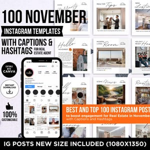 Immobilien-Instagram-Posts im November mit Bildunterschriften und Hashtags, Social-Media-Posts im November, Immobilienmarketing, Thanksgiving-Canva