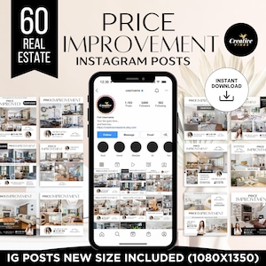Price Improvement Instagram Posts Real Estate Social Media Posts Price Reduction Instagram Post Price Adjustment Marketing Canva Template