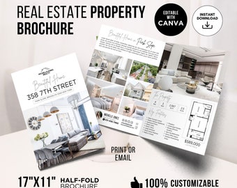 Luxury Property Brochure, Real Estate Marketing, Real Estate Brochure, Half Fold Brochure, Listing Flyer, Open House Brochure Canva Template