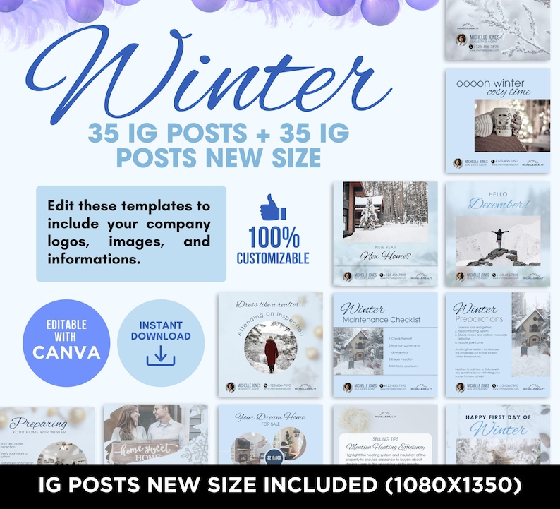 Real Estate Winter Instagram Posts Real Estate 2026 Social Media Canva ...